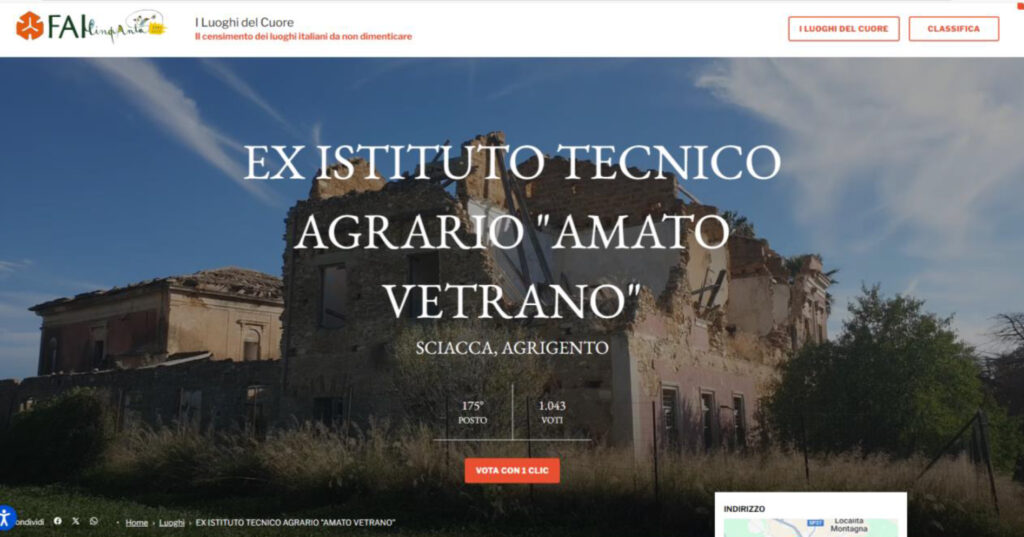 I luoghi del cuore, invito a votare il progetto di recupero dell’ex istituto tecnico agrario “Amato Vetrano”